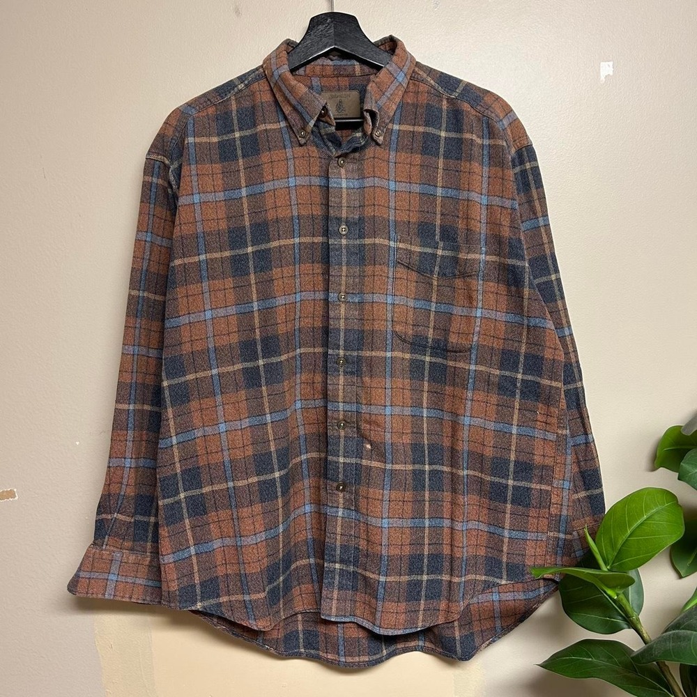 Vintage 90s St Johns Bay Brown Earthtone Plaid Flannel Shirt Mens L